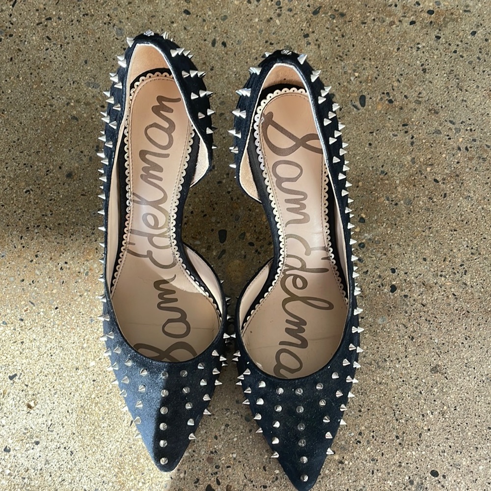Sam Edelman Black Spikey Hadlee Suede Pointed Toe Heels
